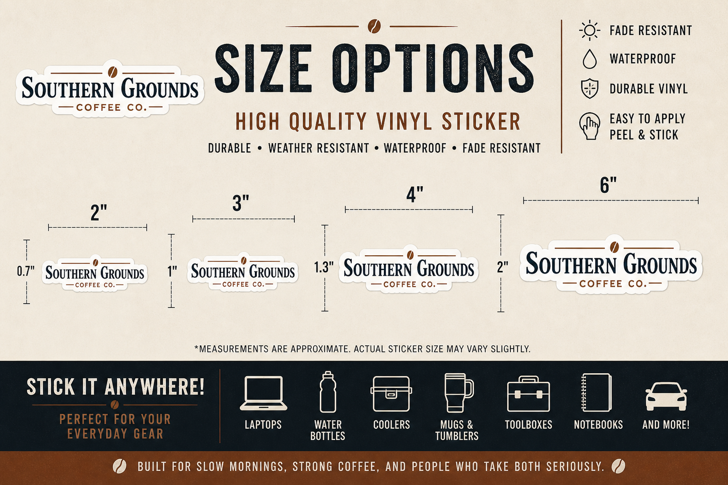 Southern Grounds Coffee Co. Sticker | Coffee Logo for Work Gear & Everyday Use