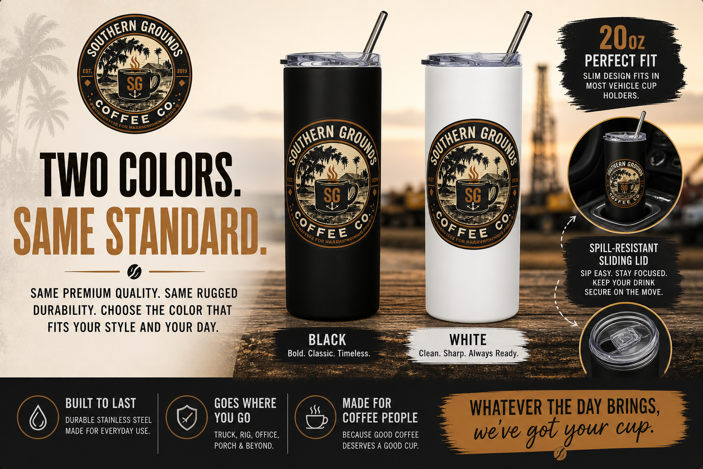Southern Grounds Coffee Co. Travel Tumbler | Built for Long Shifts & Early Mornings