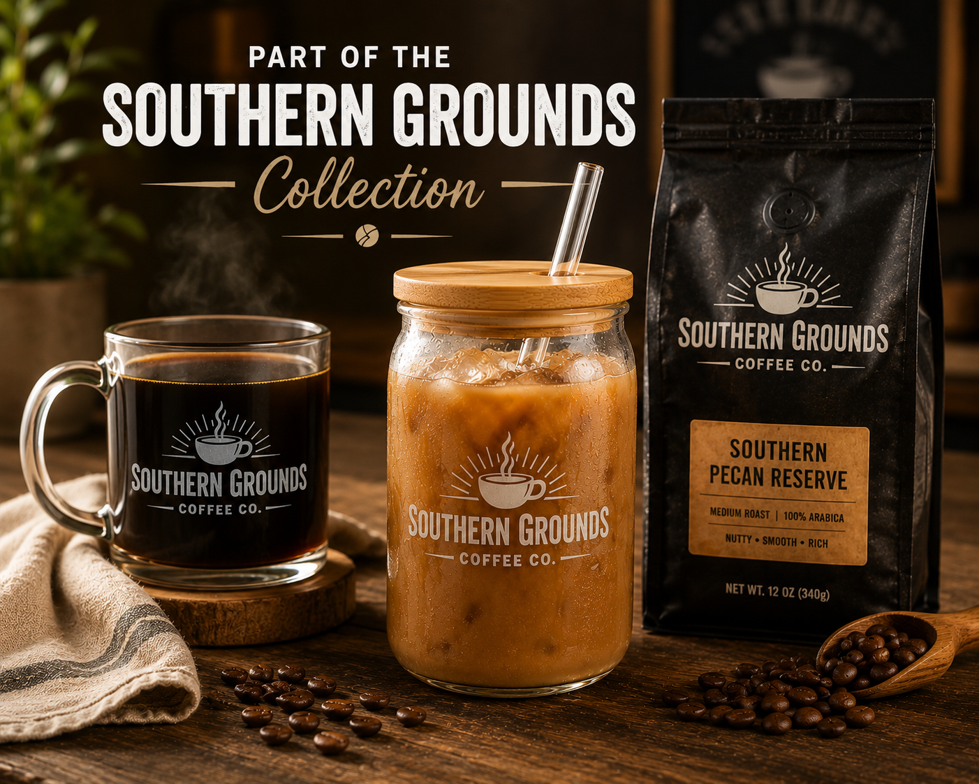 Southern Grounds Engraved Sipper Glass – 16 oz