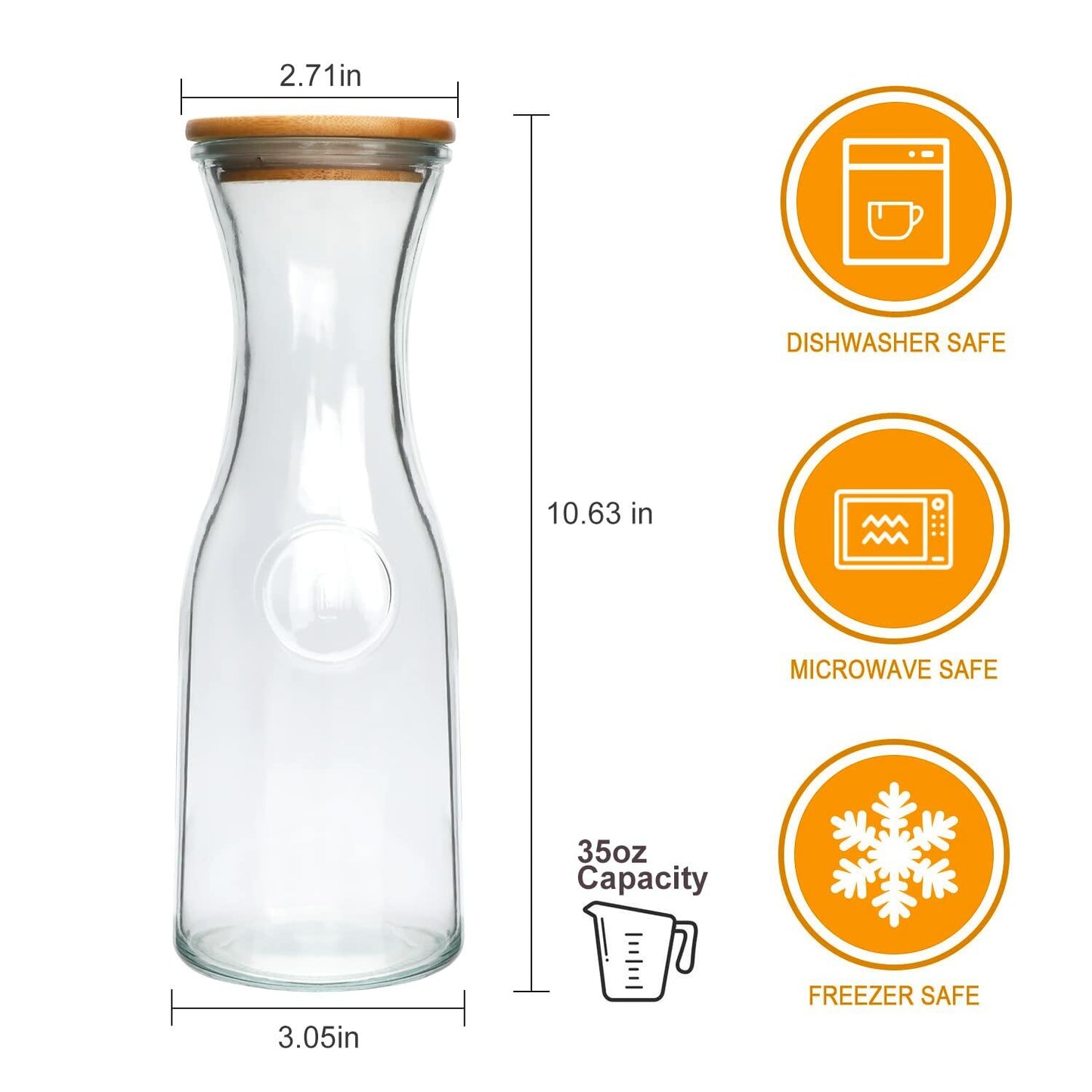 35 oz Glass Beverage Carafes with Wooden Lids – Set of 6