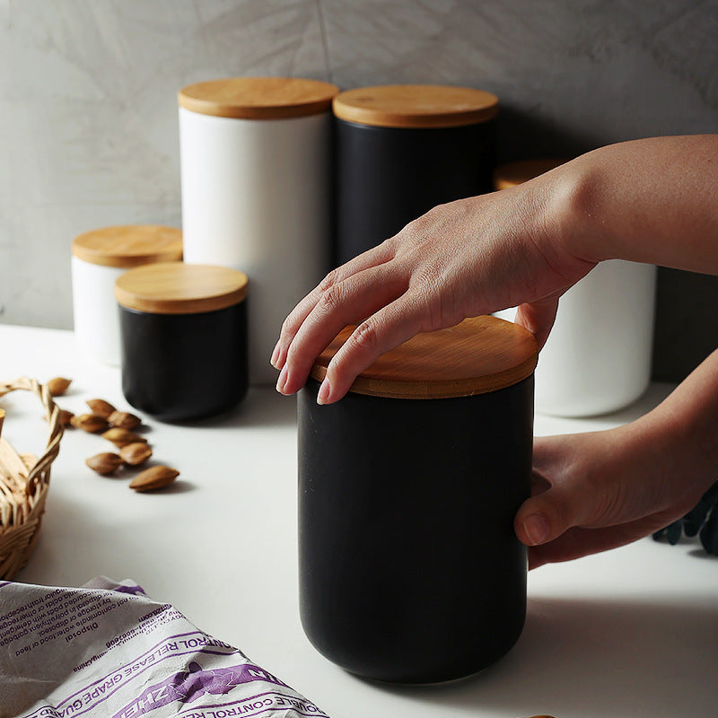 Ceramic Coffee & Tea Storage Canister with Wooden Lid