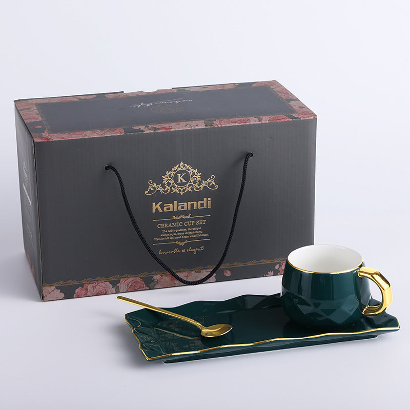 Emerald Green Ceramic Coffee Cup & Saucer Set