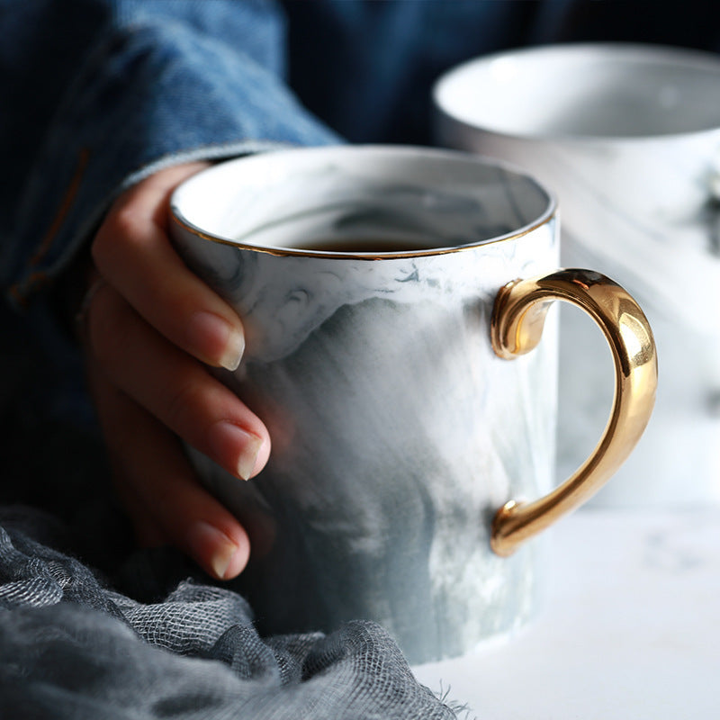 Marble Ceramic Coffee Mug with Gold Handle