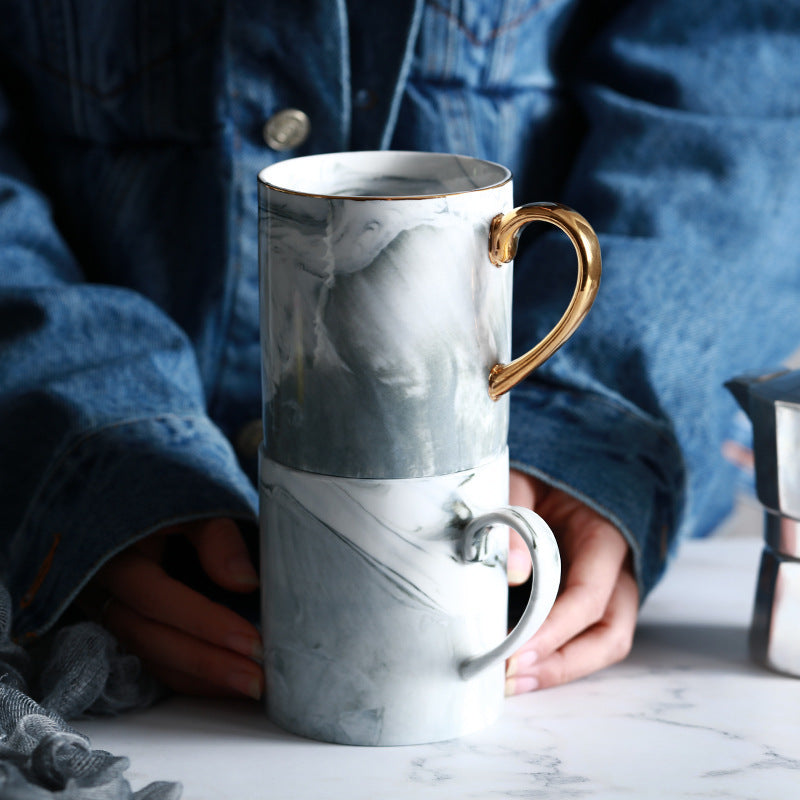 Marble Ceramic Coffee Mug with Gold Handle