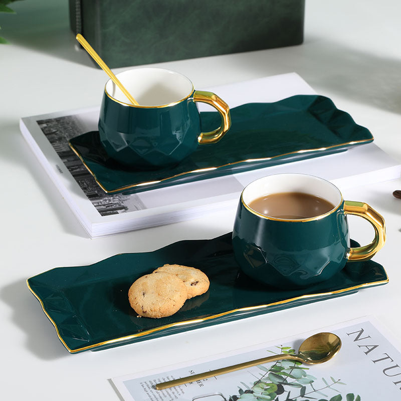 Emerald Green Ceramic Coffee Cup & Saucer Set
