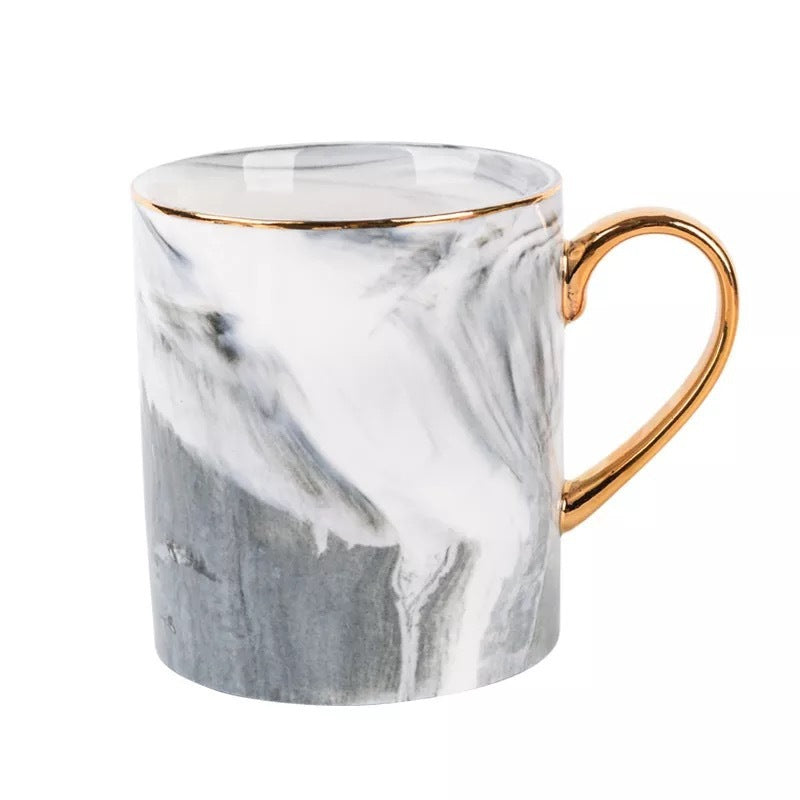 Marble Ceramic Coffee Mug with Gold Handle