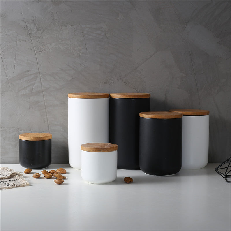 Ceramic Coffee & Tea Storage Canister with Wooden Lid