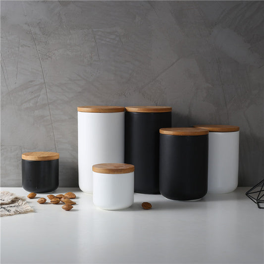 Ceramic Coffee & Tea Storage Canister with Wooden Lid