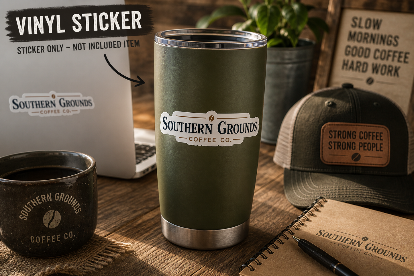 Southern Grounds Coffee Co. Sticker | Coffee Logo for Work Gear & Everyday Use