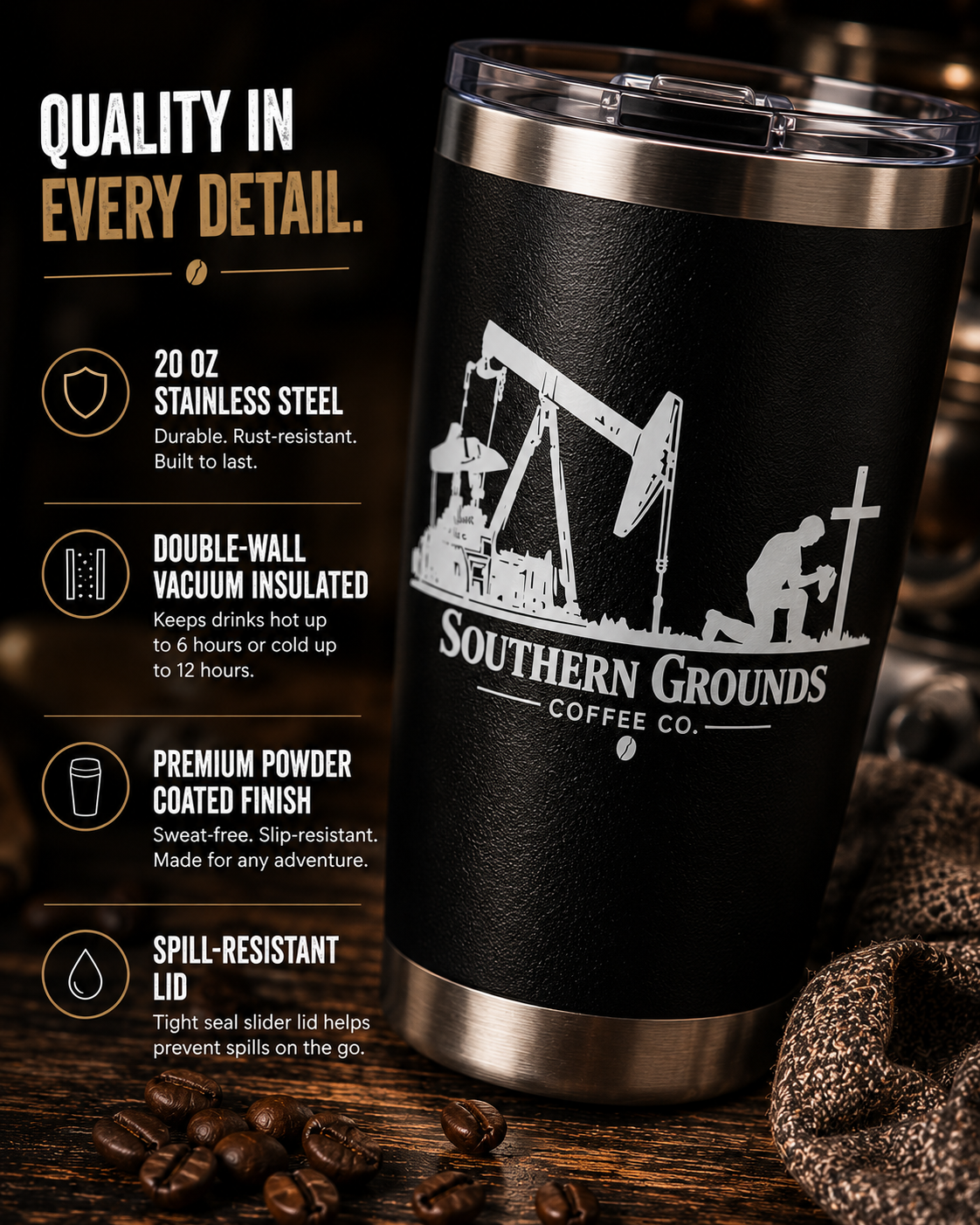 Southern Grounds Coffee Co. Vagabond 20oz Black Tumbler