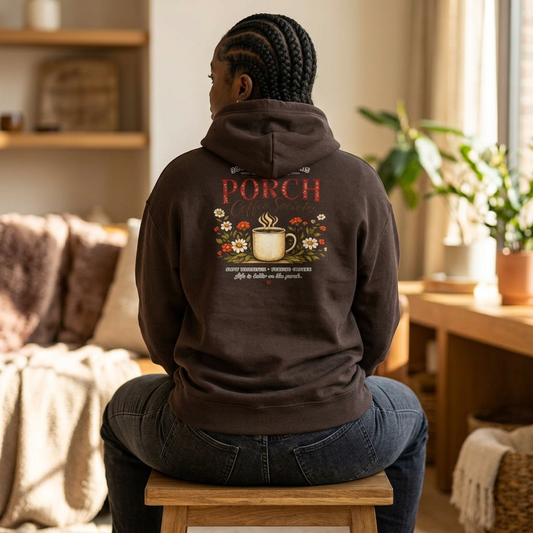 Porch Coffee Society Hoodie | Cozy Southern Coffee Hoodie | Oversized Vintage Graphic Hoodie