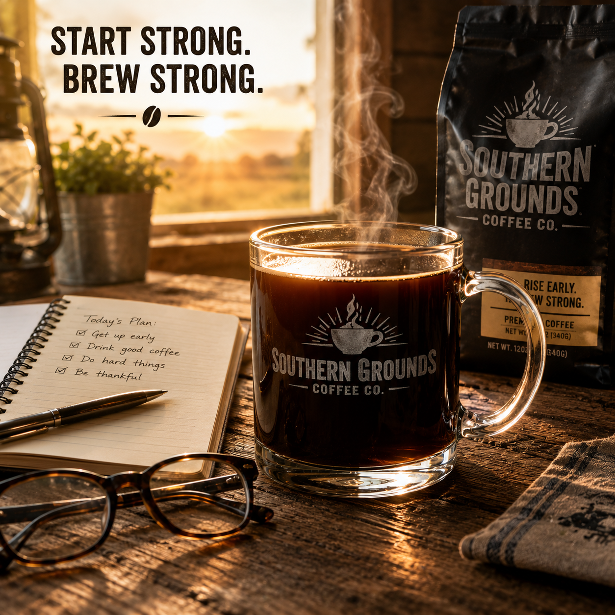 Southern Grounds Premium Engraved Glass Coffee Mug – 12.25 oz
