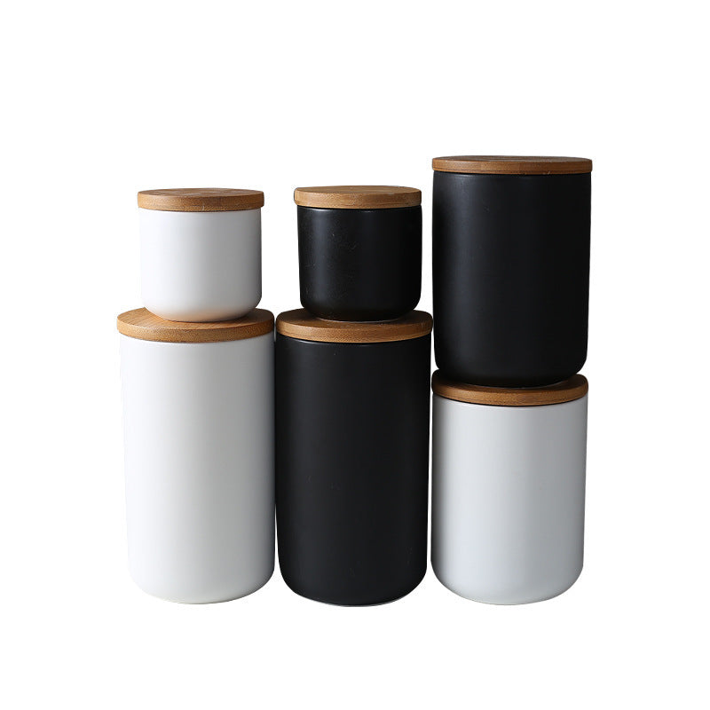 Ceramic Coffee & Tea Storage Canister with Wooden Lid