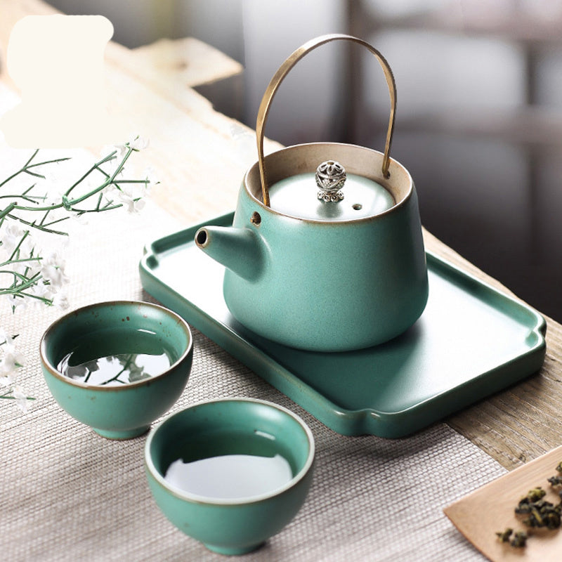 Ceramic Teapot with Metal Handle
