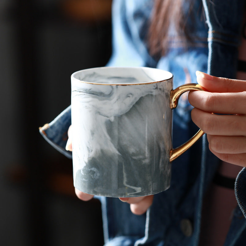 Marble Ceramic Coffee Mug with Gold Handle