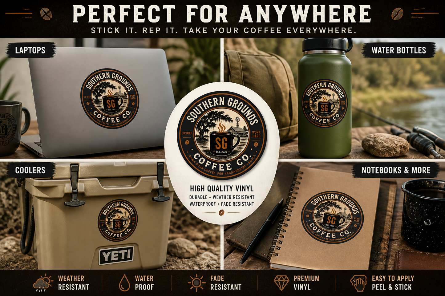 Southern Grounds Coffee Co. Vintage Logo Sticker | Coffee Lover Decal