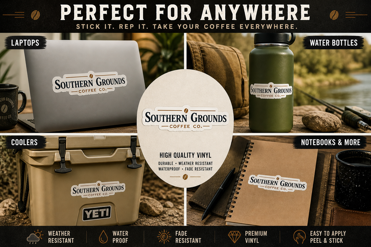 Southern Grounds Coffee Co. Sticker | Coffee Logo for Work Gear & Everyday Use