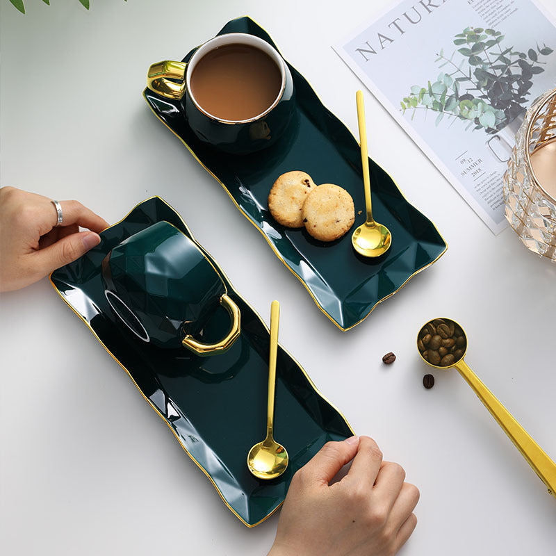 Emerald Green Ceramic Coffee Cup & Saucer Set