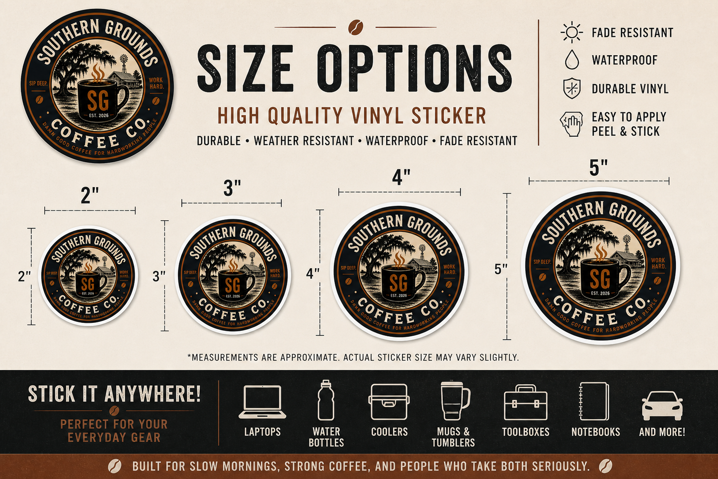 Southern Grounds Coffee Co. Vintage Logo Sticker | Coffee Lover Decal