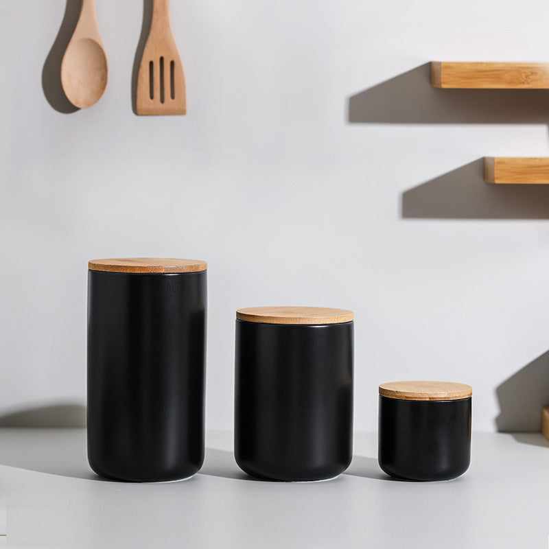 Ceramic Coffee & Tea Storage Canister with Wooden Lid