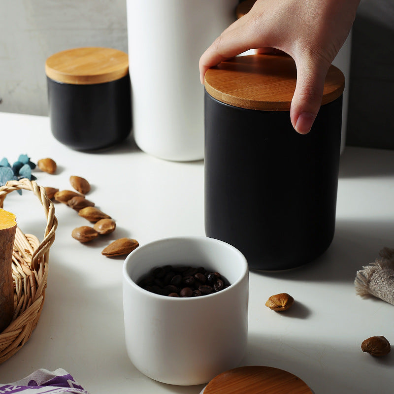 Ceramic Coffee & Tea Storage Canister with Wooden Lid