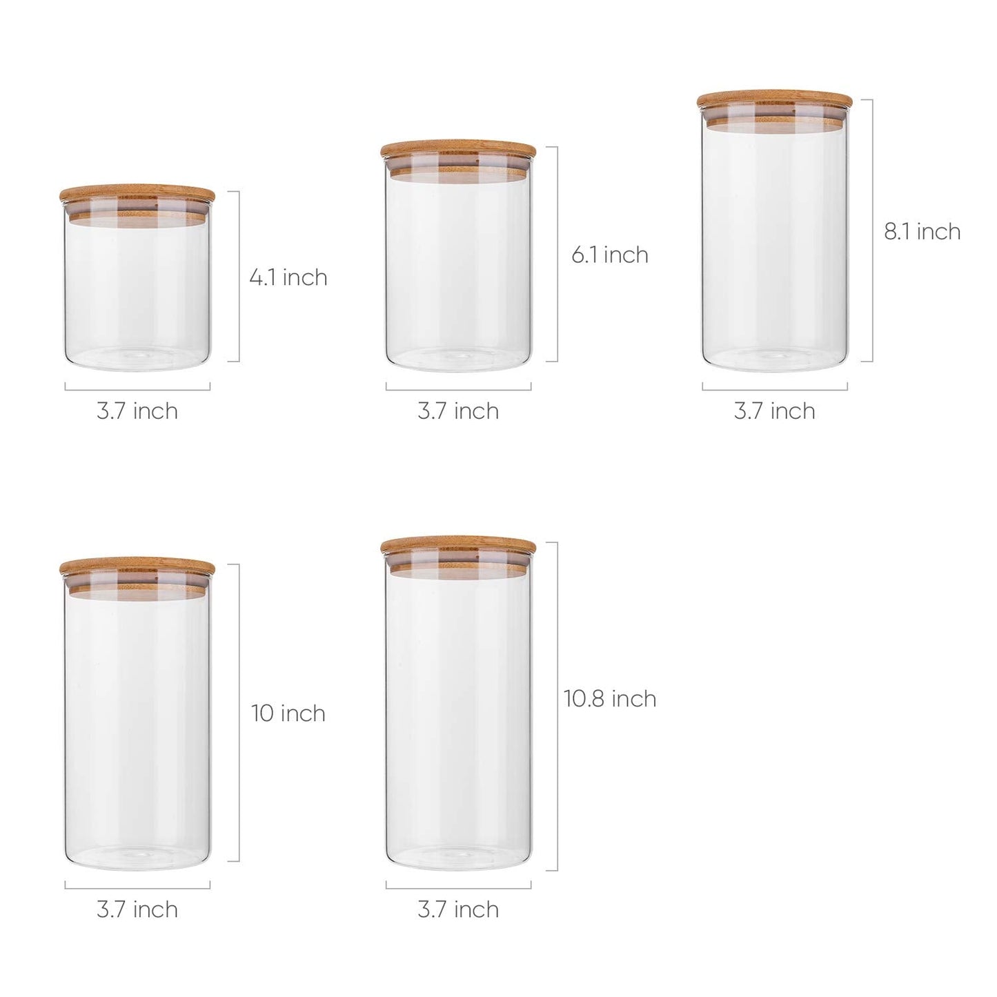 Glass Coffee & Tea Storage Jars with Bamboo Lids – Set of 5