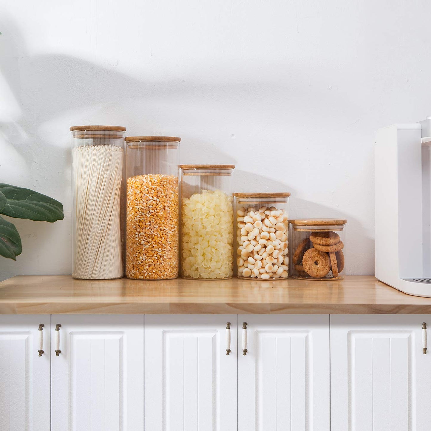 Glass Coffee & Tea Storage Jars with Bamboo Lids – Set of 5