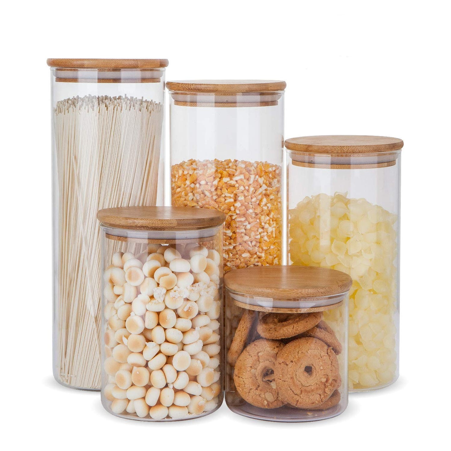 Glass Coffee & Tea Storage Jars with Bamboo Lids – Set of 5