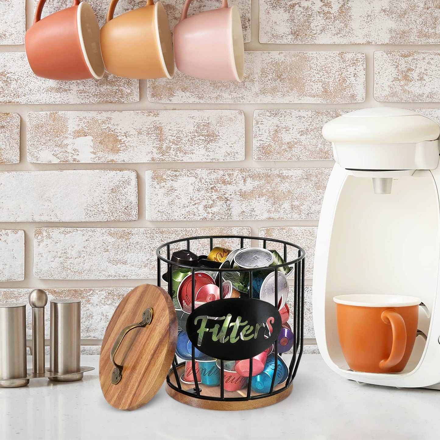Rustic Acacia Wood Coffee Filter Holder with Lid