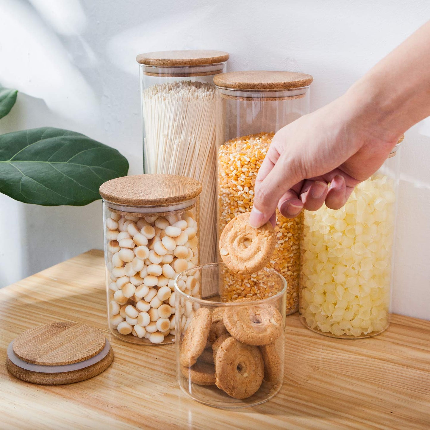 Glass Coffee & Tea Storage Jars with Bamboo Lids – Set of 5