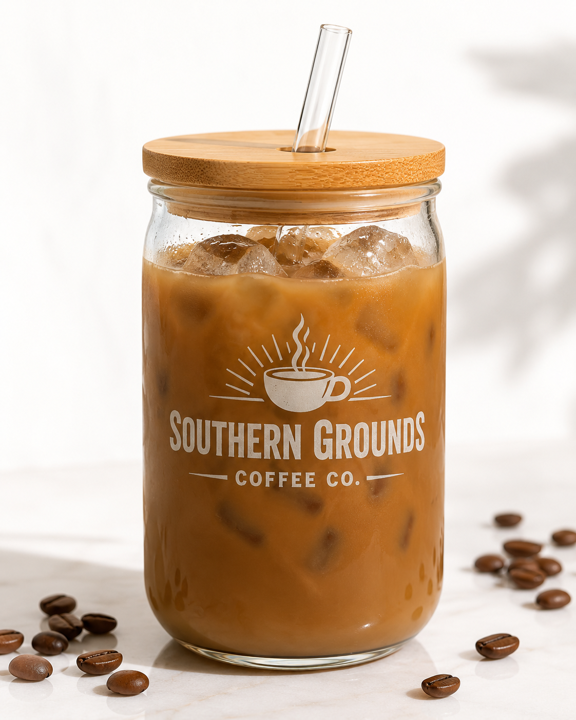 Southern Grounds Engraved Sipper Glass – 16 oz