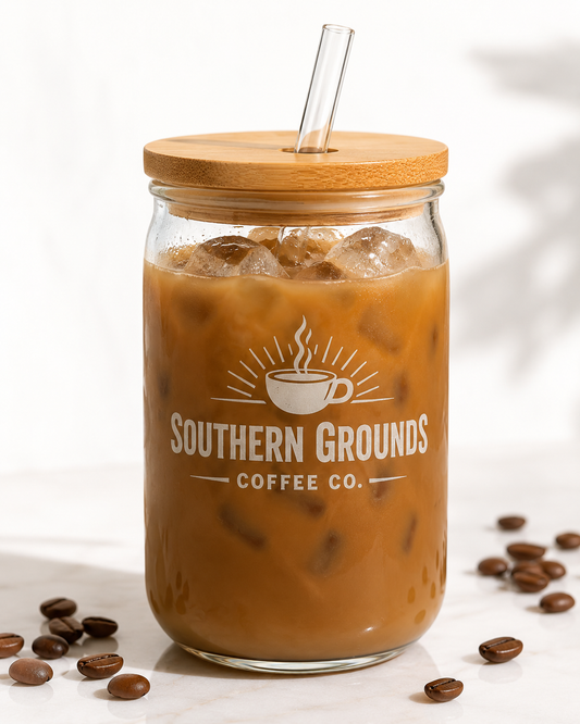 Southern Grounds Engraved Sipper Glass – 16 oz