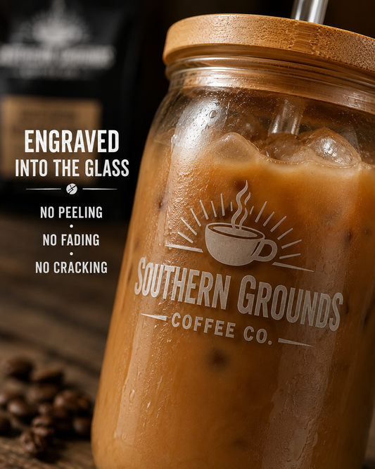 Southern Grounds Engraved Sipper Glass – 16 oz