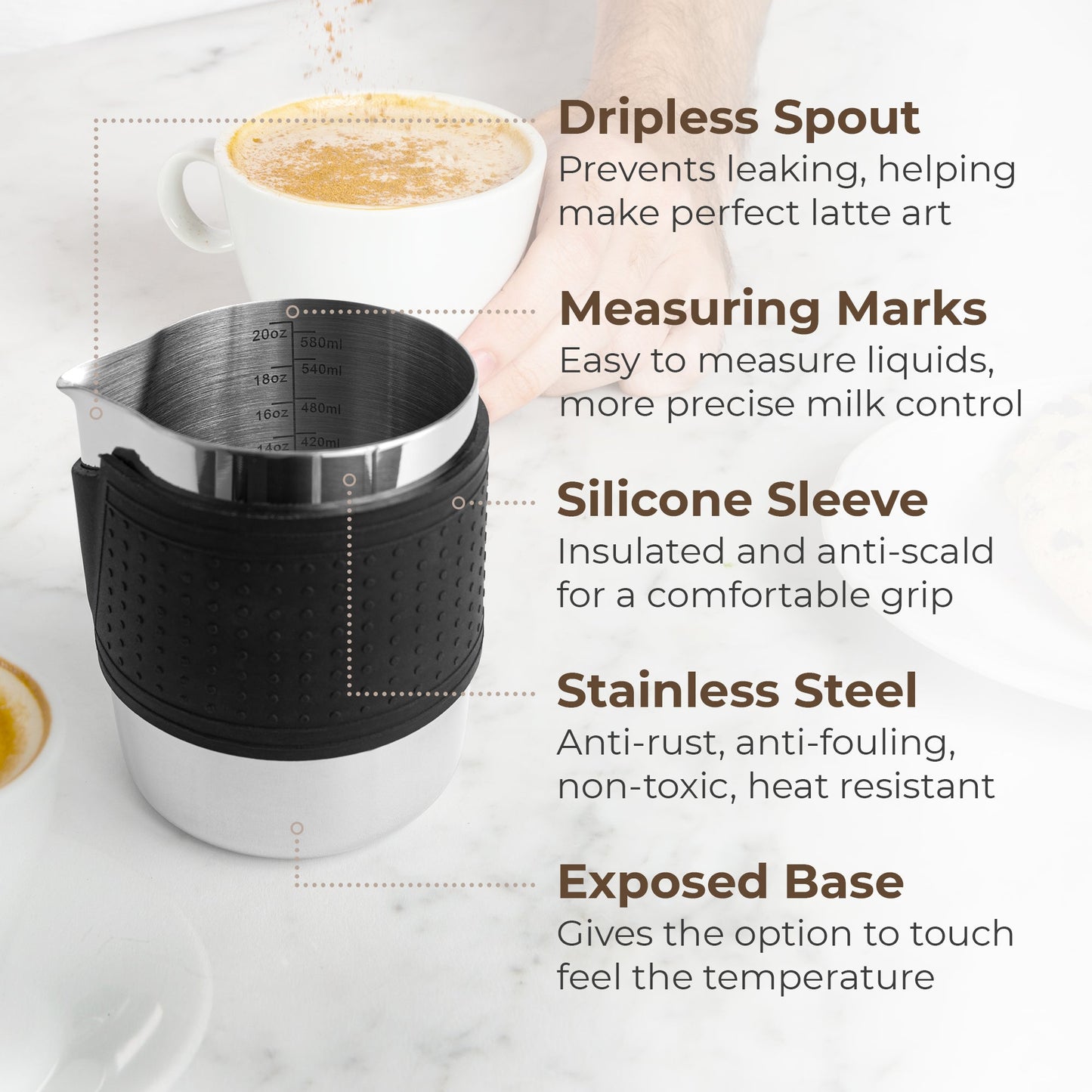 Stainless Steel Milk Frothing Pitcher – 20 oz