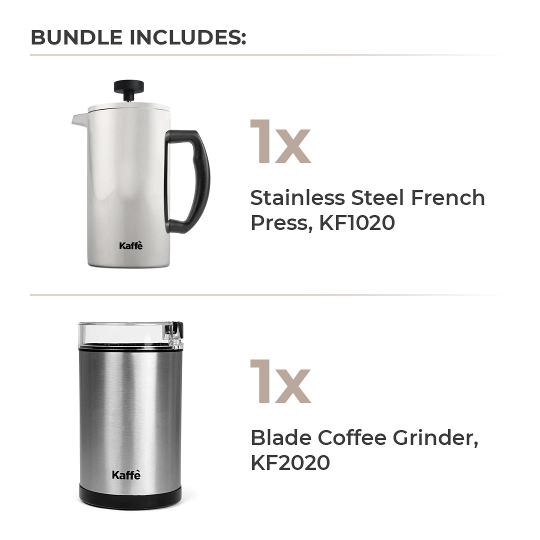 27 oz Stainless Steel French Press & Grinder Set