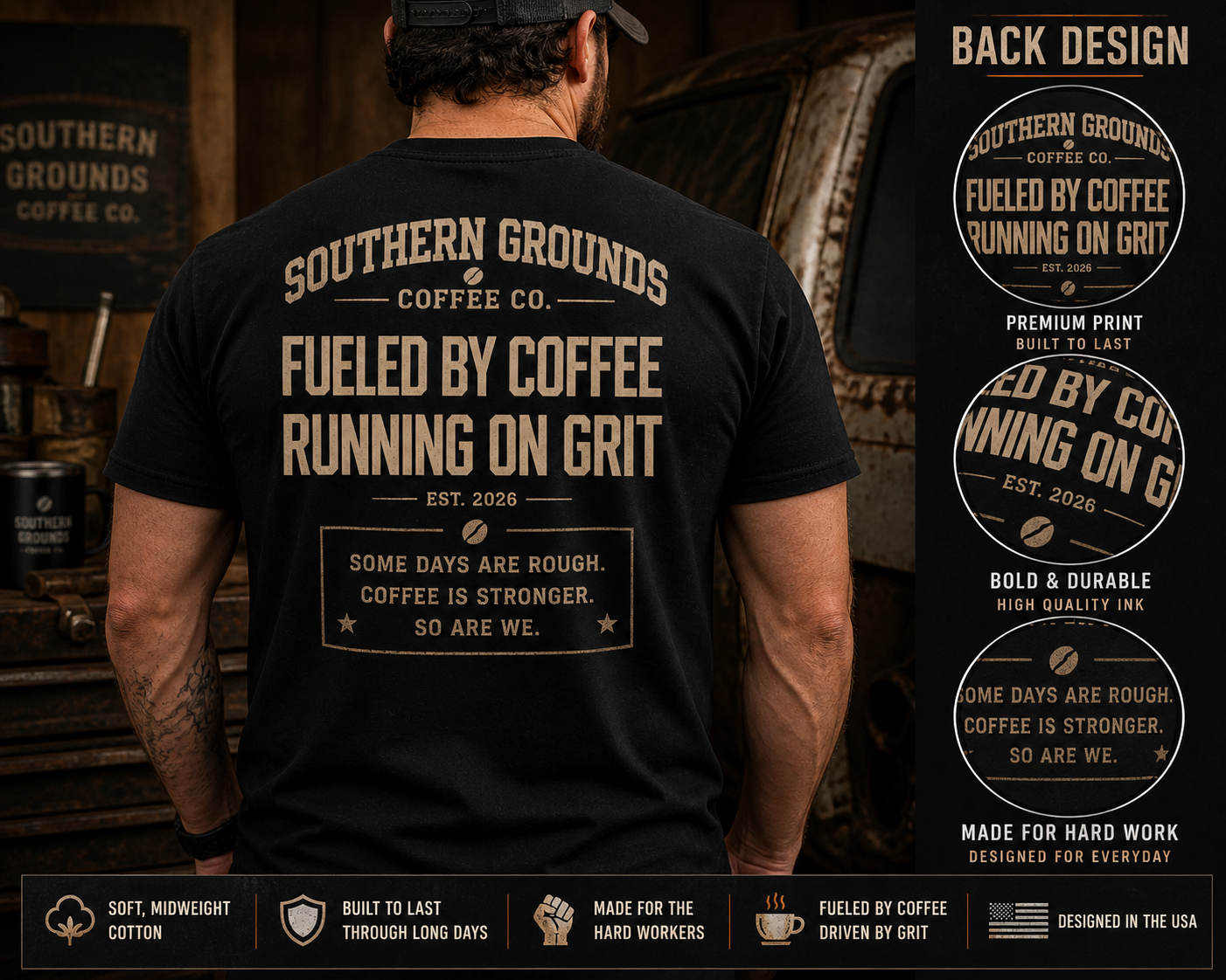 Fueled by Coffee Running on Grit T-Shirt | Southern Grounds Coffee Co.