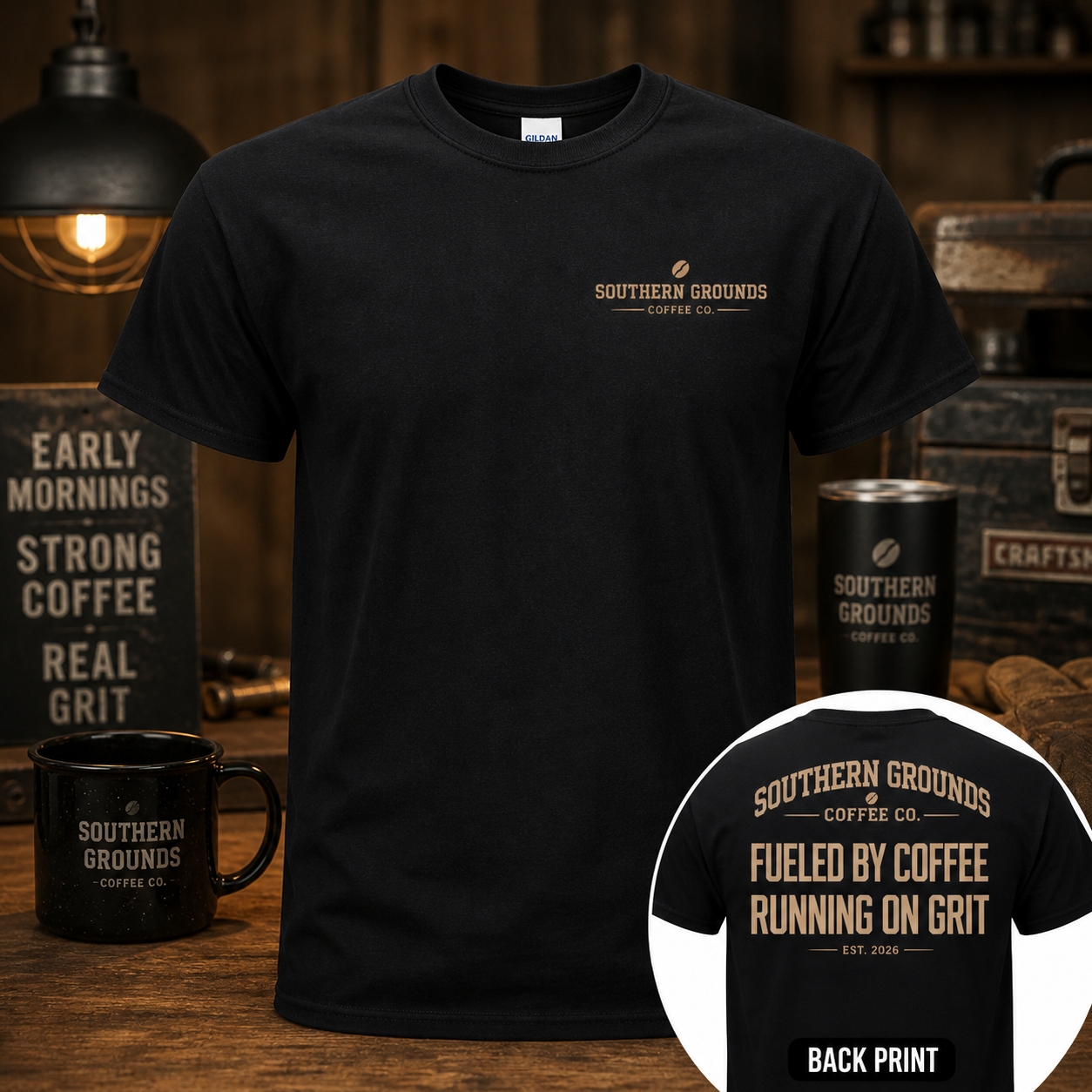 Fueled by Coffee Running on Grit T-Shirt | Southern Grounds Coffee Co.