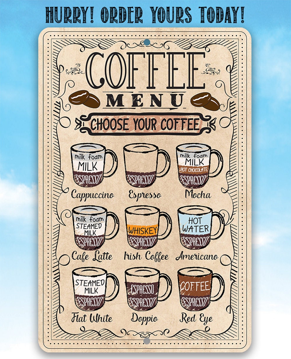 Coffee Menu Guide – Metal Sign