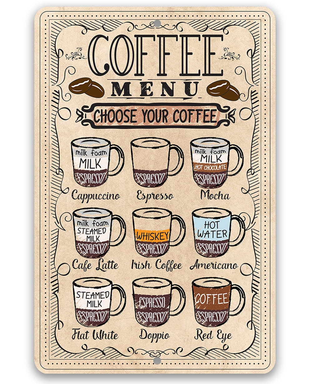 Coffee Menu Guide – Metal Sign