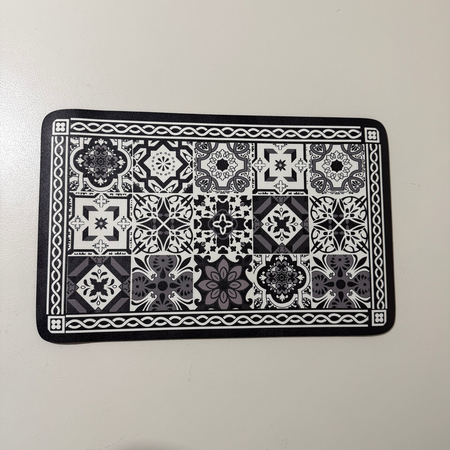 Black & White Tile Coffee Bar Mat – 12 x 19 in