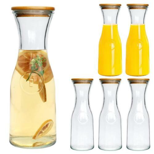35 oz Glass Beverage Carafes with Wooden Lids – Set of 6