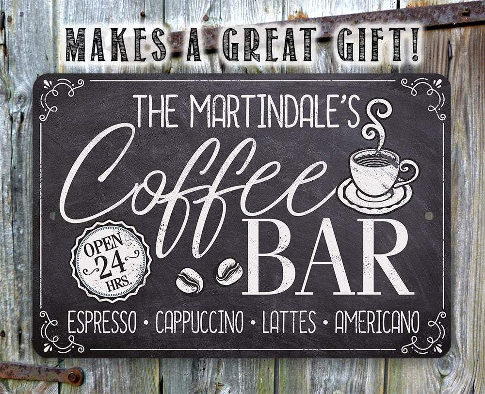 Personalized Coffee Bar Open 24 Hours Metal Sign
