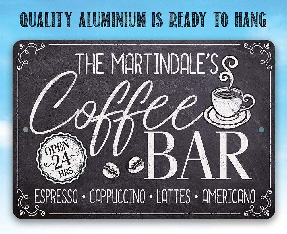 Personalized Coffee Bar Open 24 Hours Metal Sign