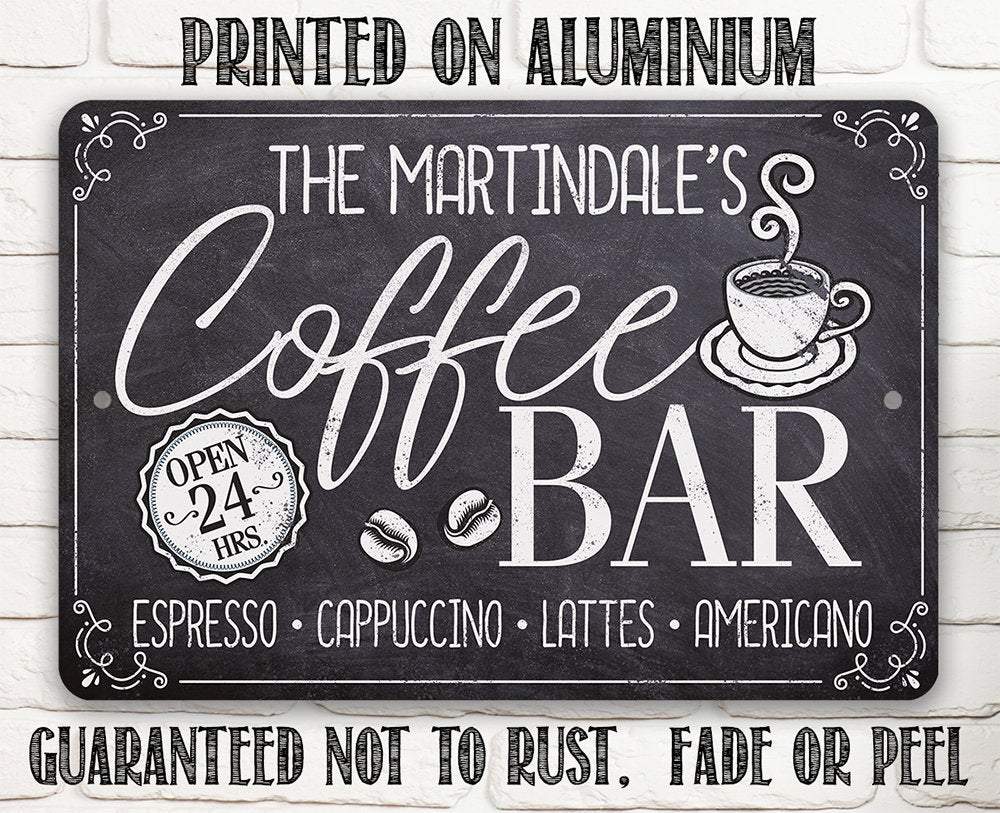 Personalized Coffee Bar Open 24 Hours Metal Sign