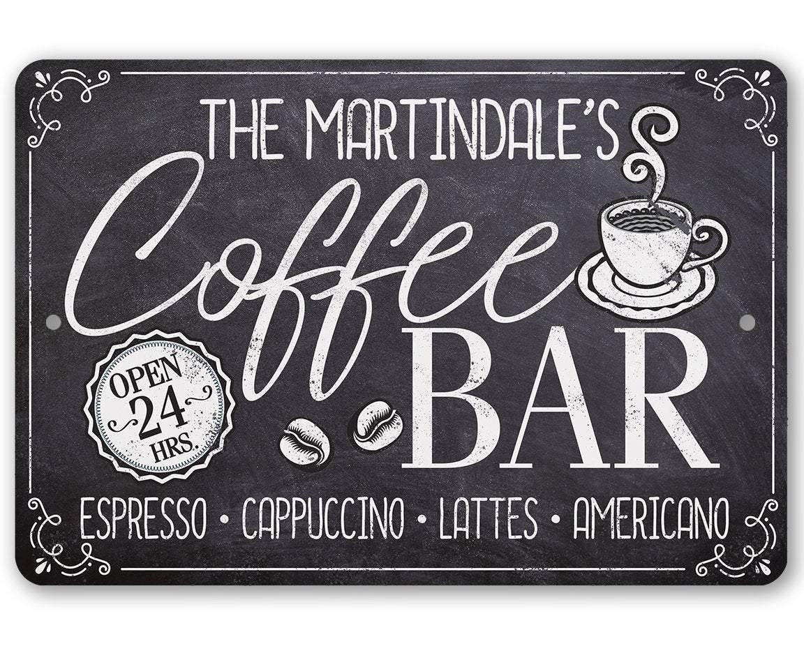 Personalized Coffee Bar Open 24 Hours Metal Sign