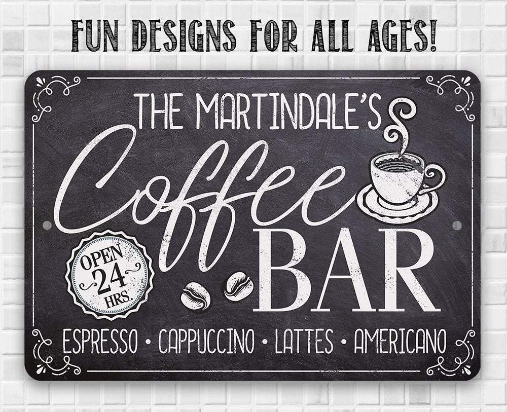 Personalized Coffee Bar Open 24 Hours Metal Sign