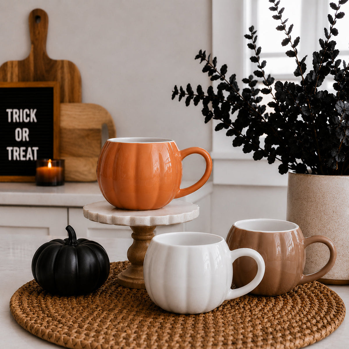 Pumpkin-Shaped Ceramic Coffee Mug – 16.8 oz